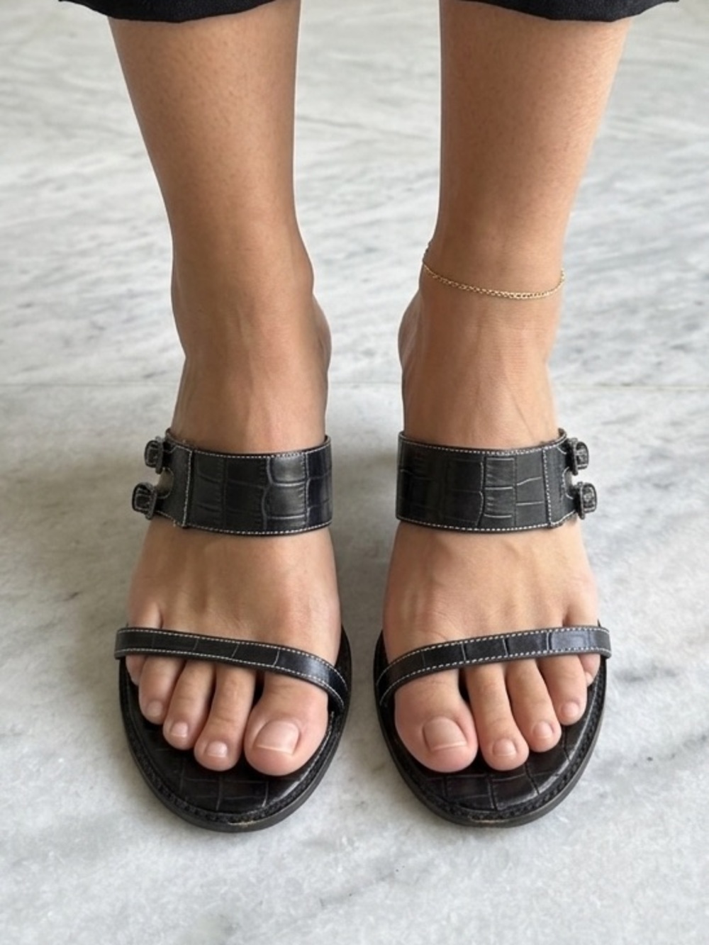 Chaps Black Croc-Embossed Leather Upper Slide Mules